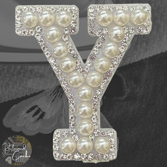Letter Y White Faux Pearl Iron On Patch - Picture 1 of 2